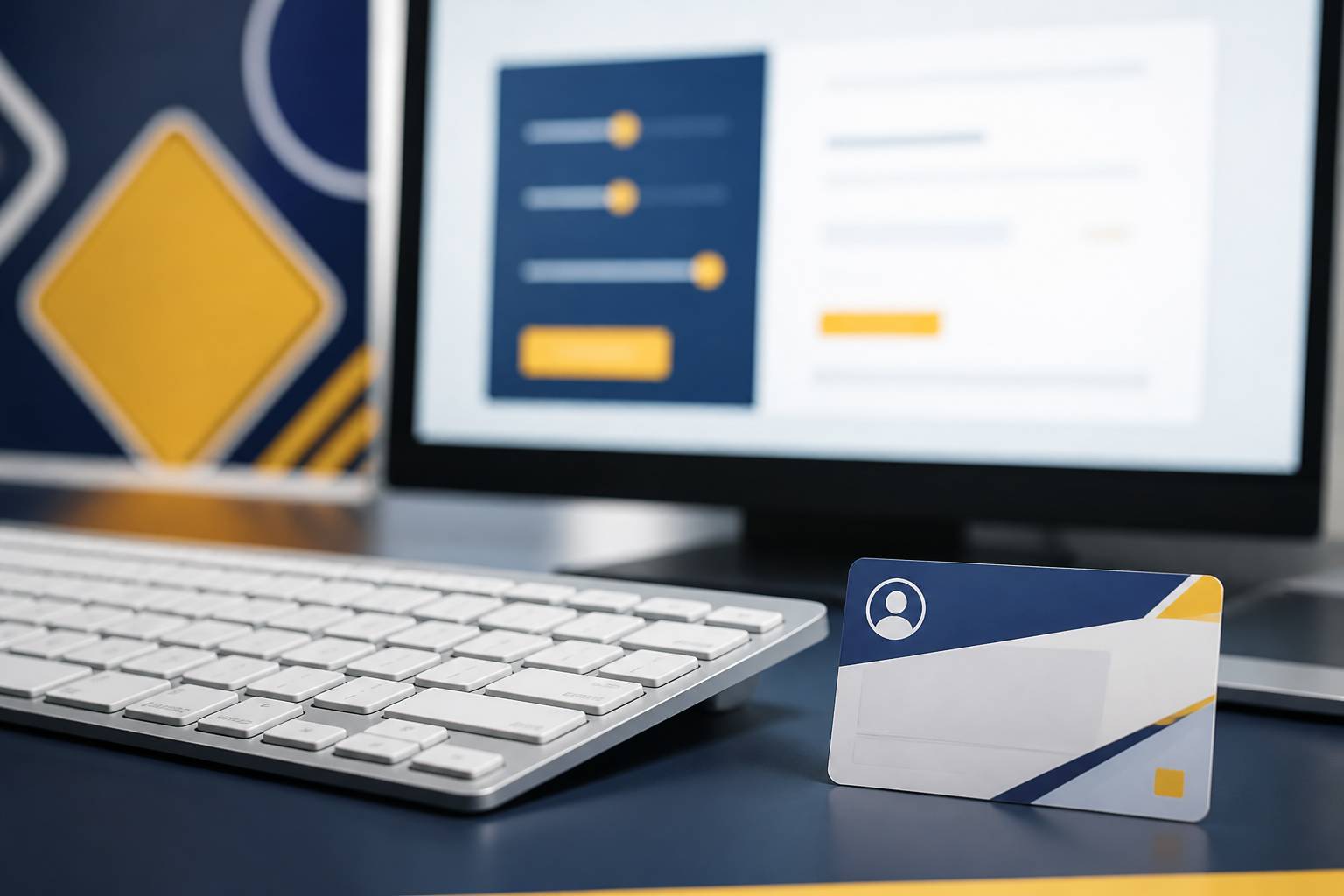 Carte d'élève posée près d'un clavier avec un écran de formulaire flou