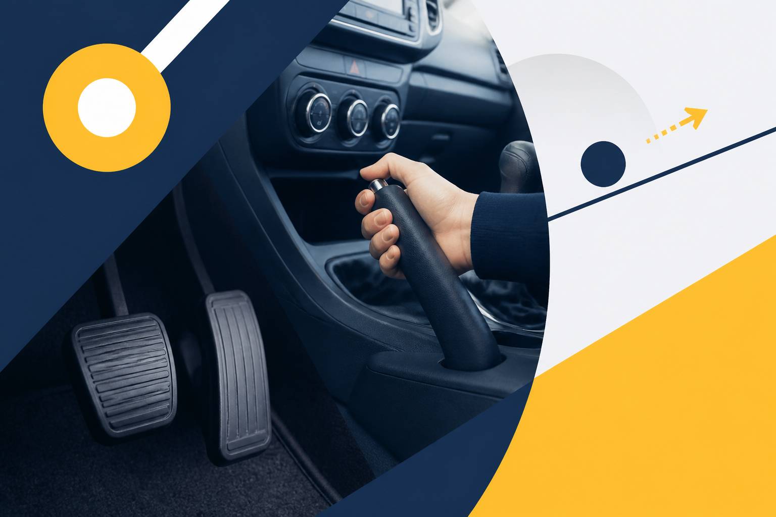 Pédales d'embrayage et frein à main en gros plan dans une voiture