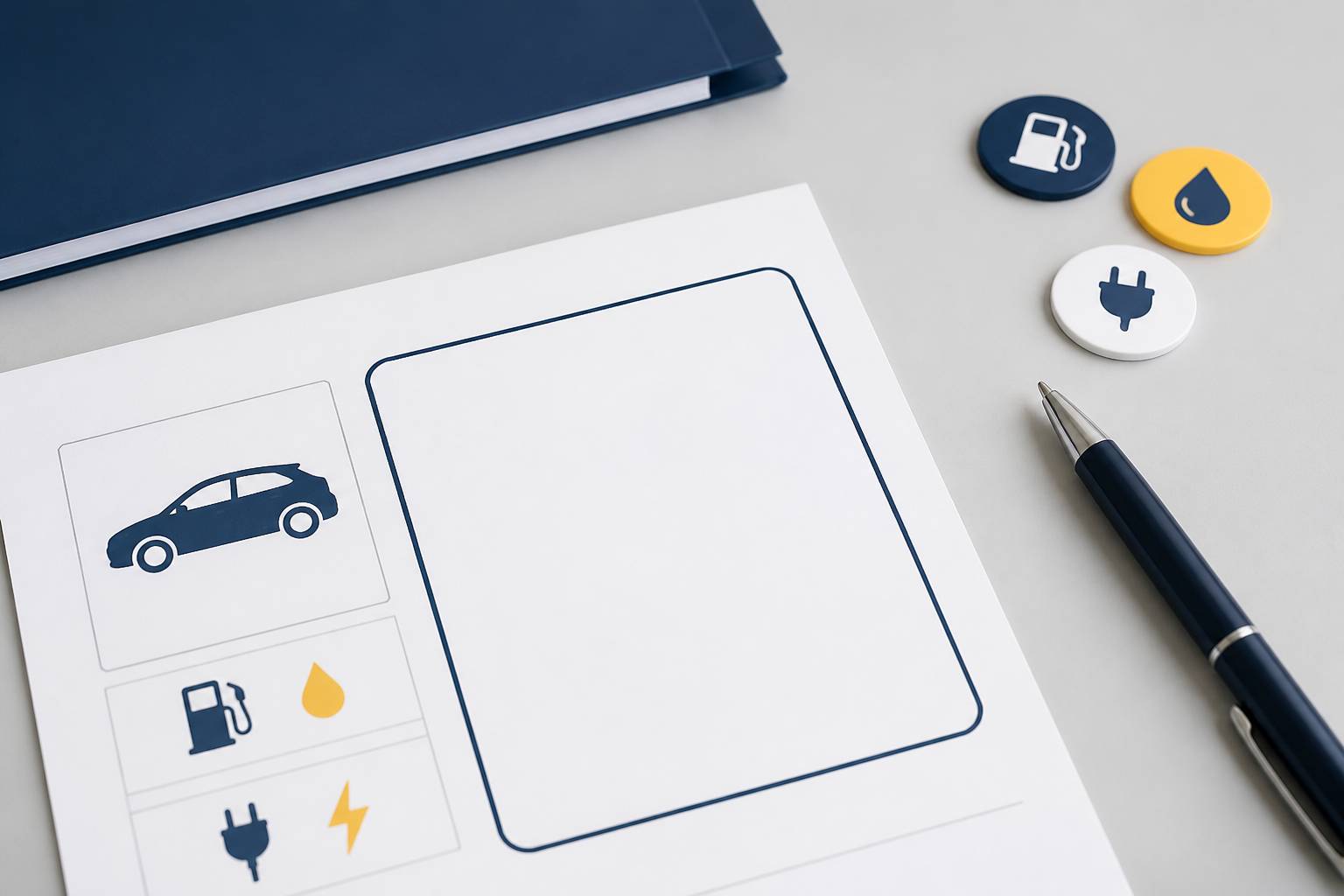Document administratif avec pictogrammes de carburant
