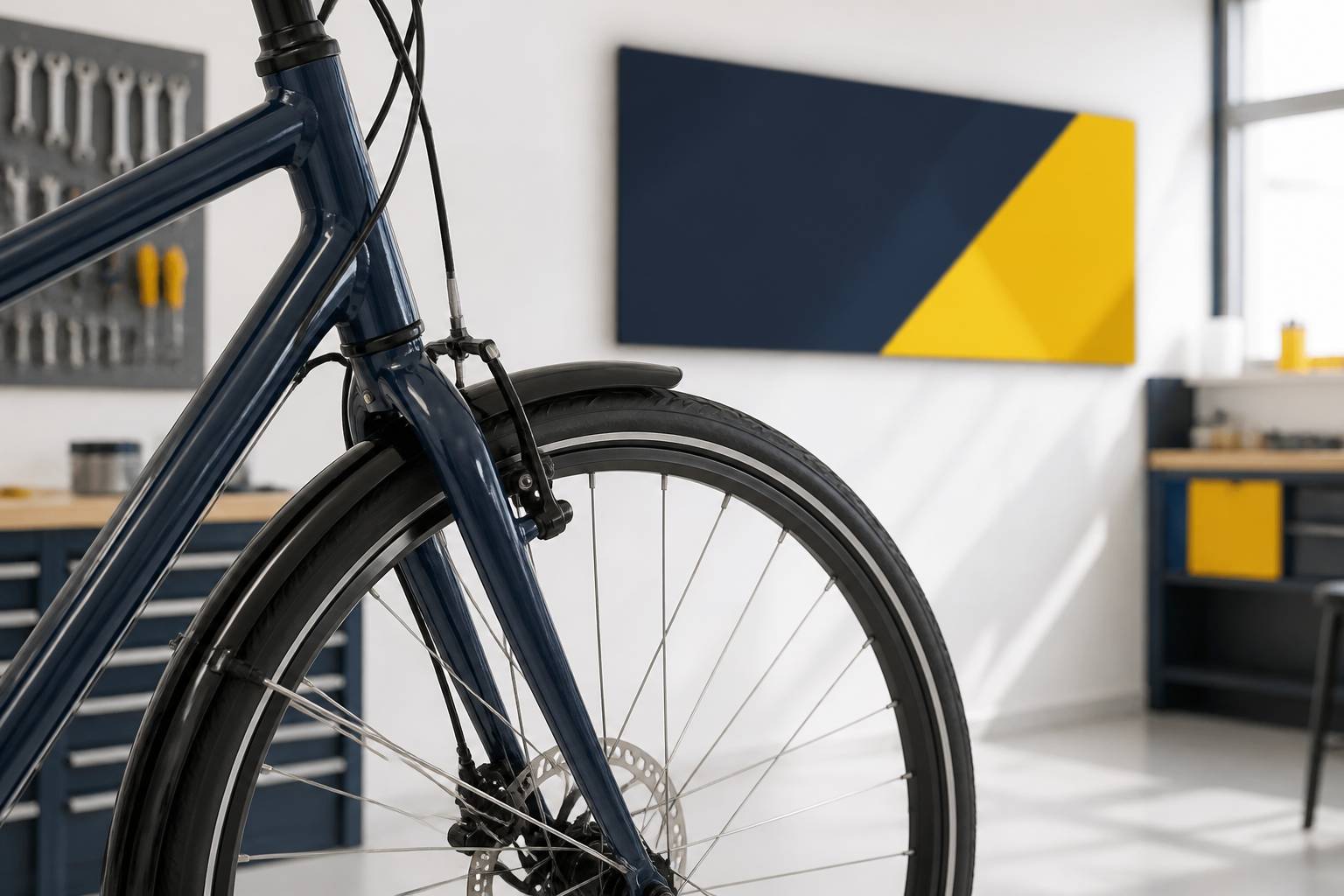Garde-boue de vélo fixé sur la roue avant avec détail de fixation