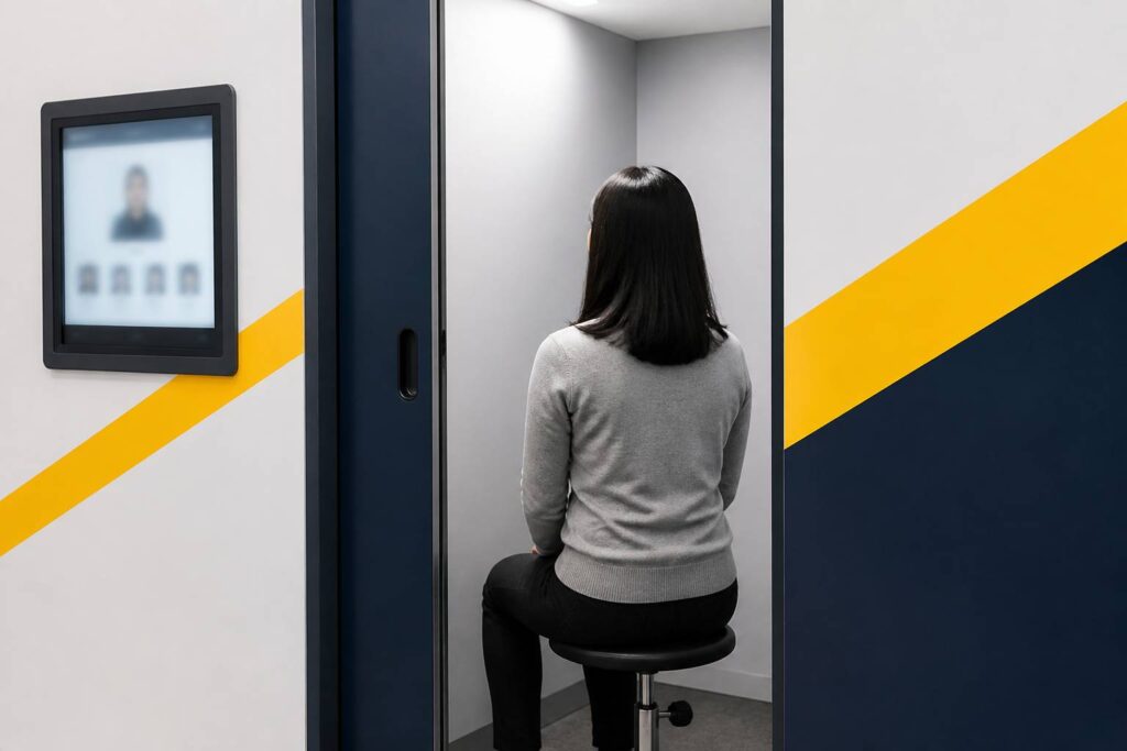 Cabine de photomaton moderne pour photo d'identité de permis de conduire