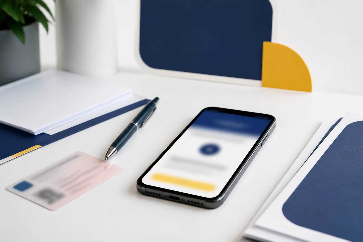 Smartphone avec écran de validation près d'un permis de conduire