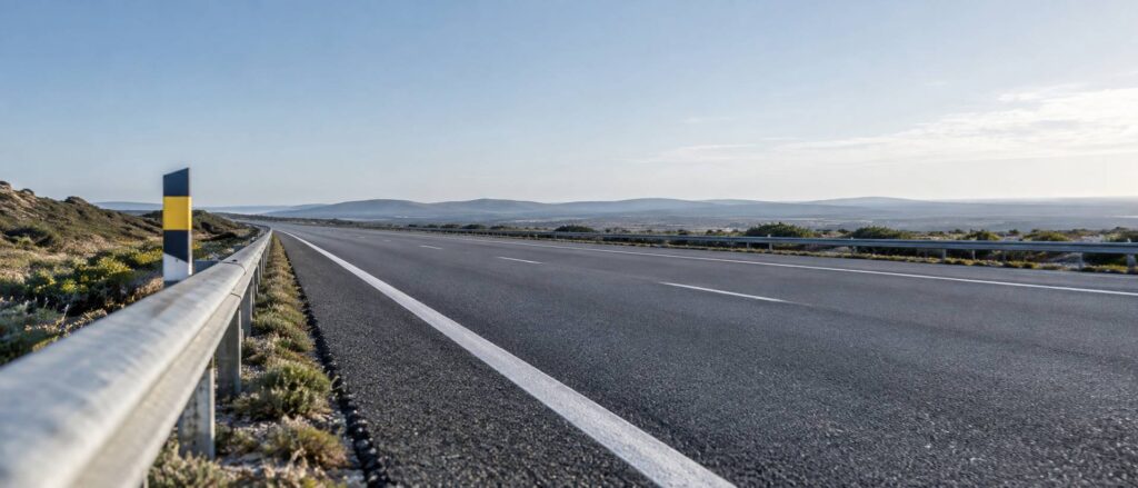 Bande d'arret d'urgence degagee le long d'une autoroute vide