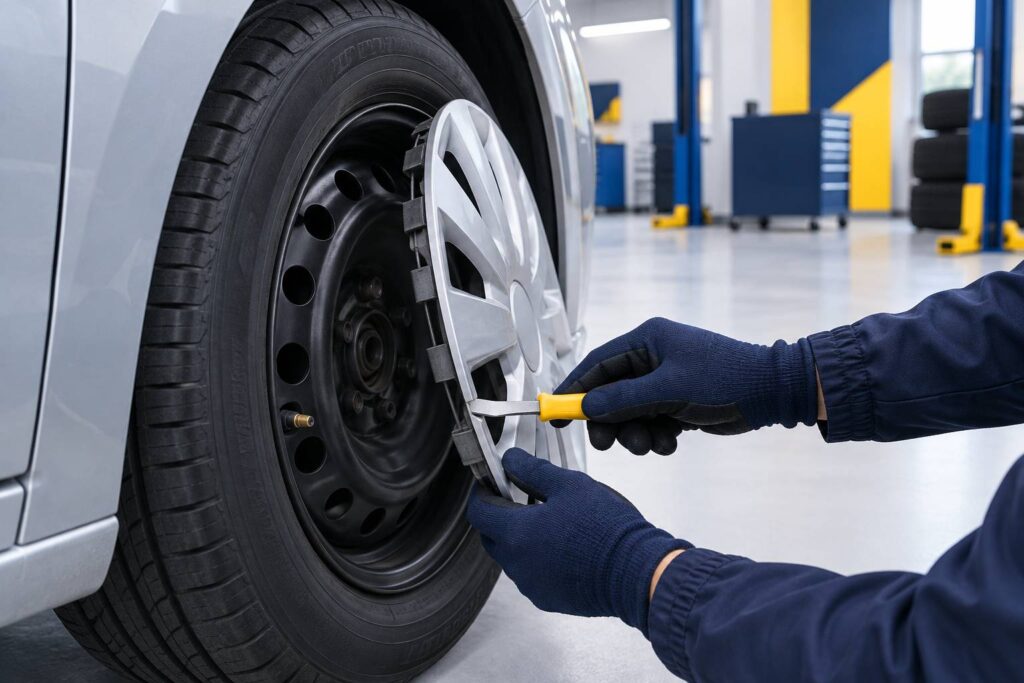 Illustration éditoriale du sujet : Guide pratique : Comment retirer facilement un enjoliveur de roue de voiture