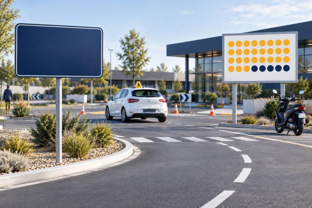 Illustration éditoriale du sujet : Quel score faut-il atteindre pour réussir l'examen du code de la route ?